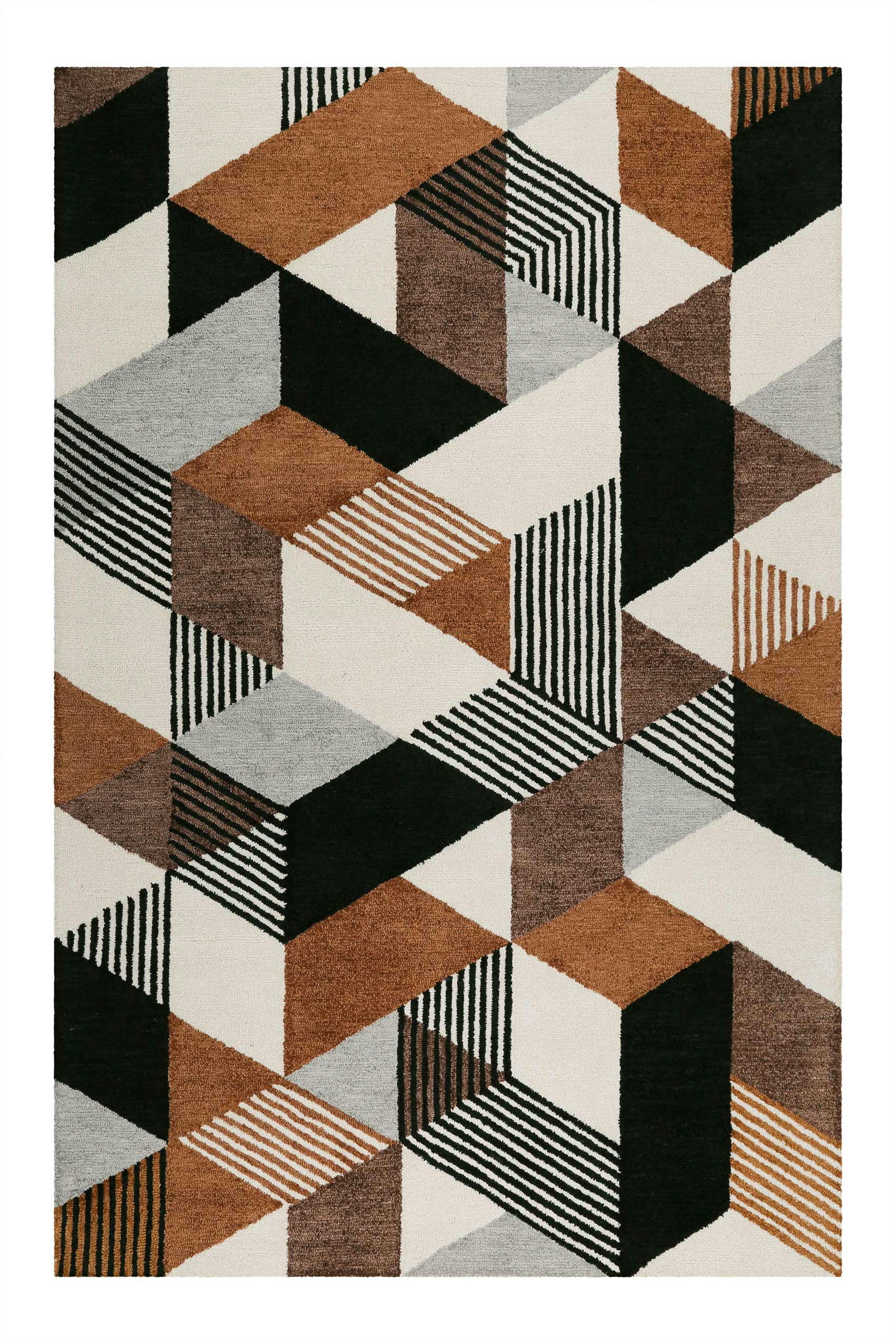 UPTOWN - Tapis fait main à poil ras motif coloré marron gris 160x230
