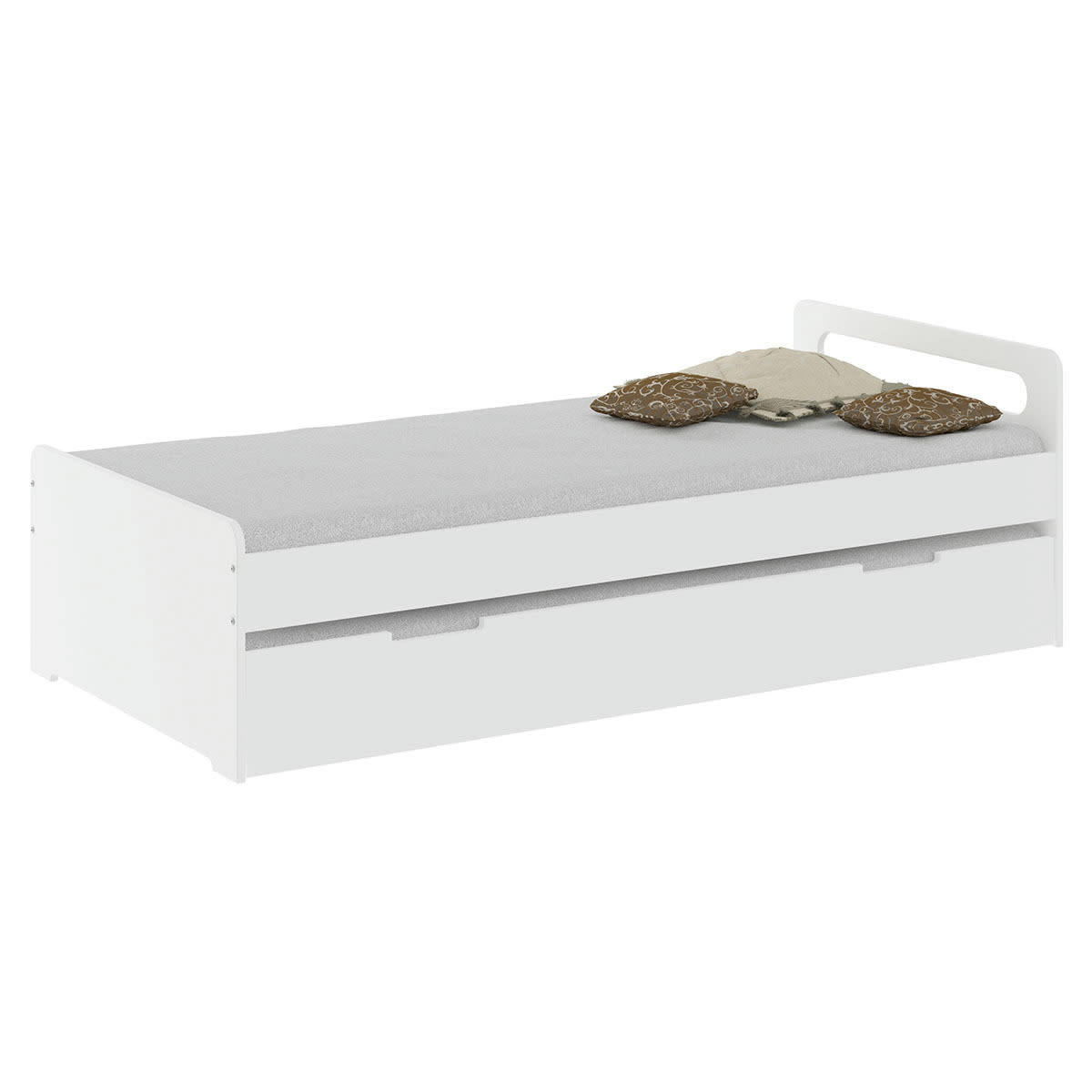 LOUNA - Pack Lit gigogne avec 2 matelas 90x200 cm bois massif blanc