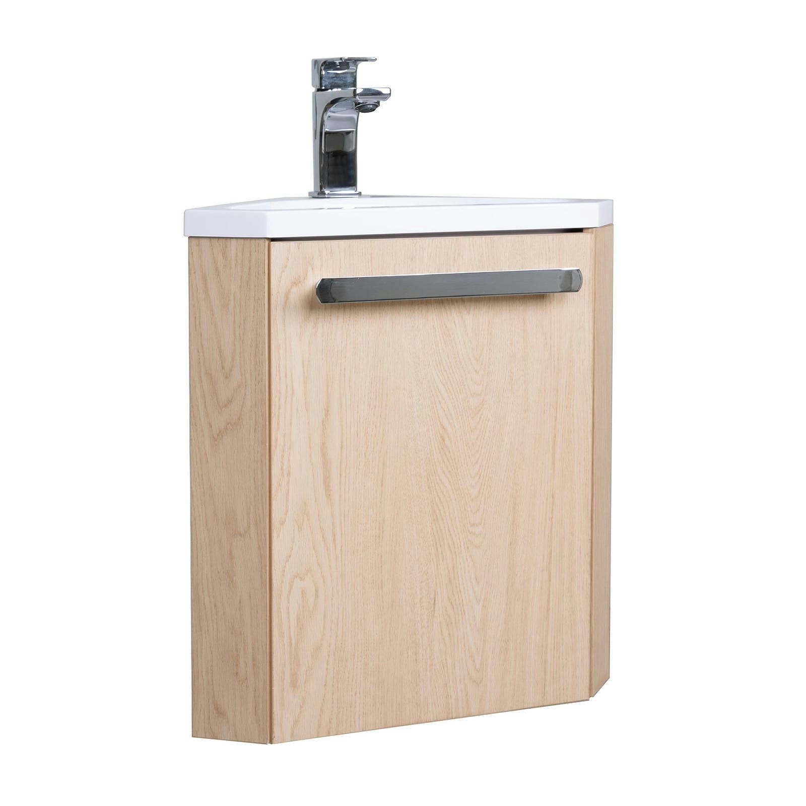 SKINO - Meuble lave-mains  décor chêne avec vasque blanche + robinet noir