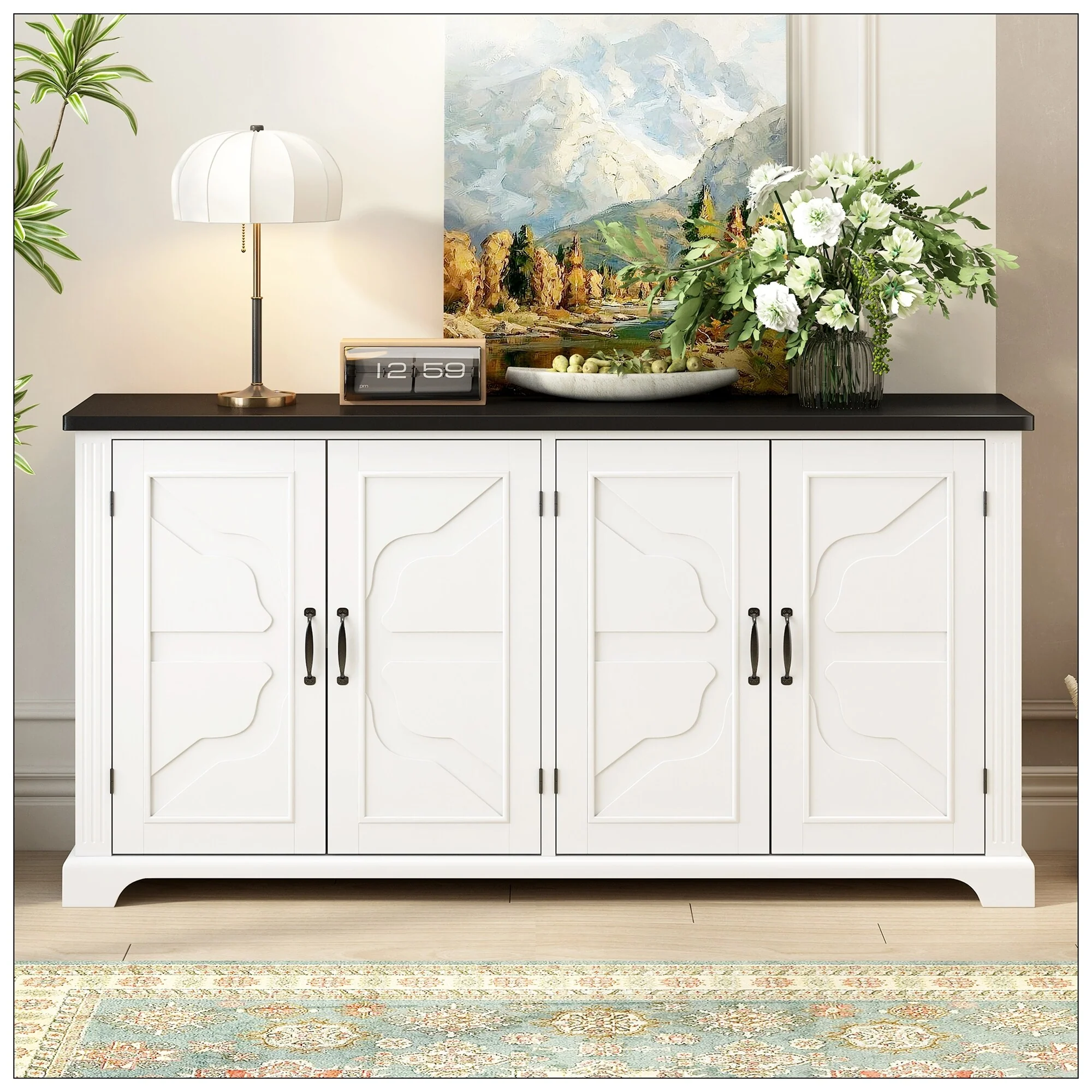 American Country Style Wooden Sideboard with Pine Doors and Legs