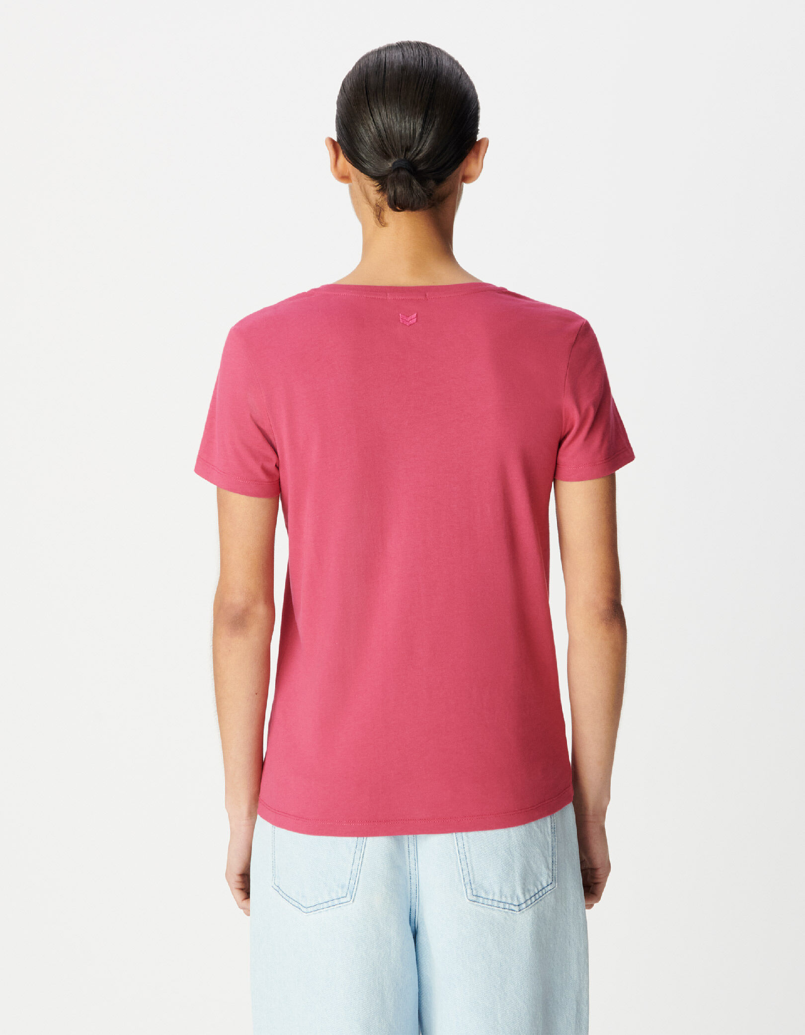 Tee-shirt col V bleu Femme
