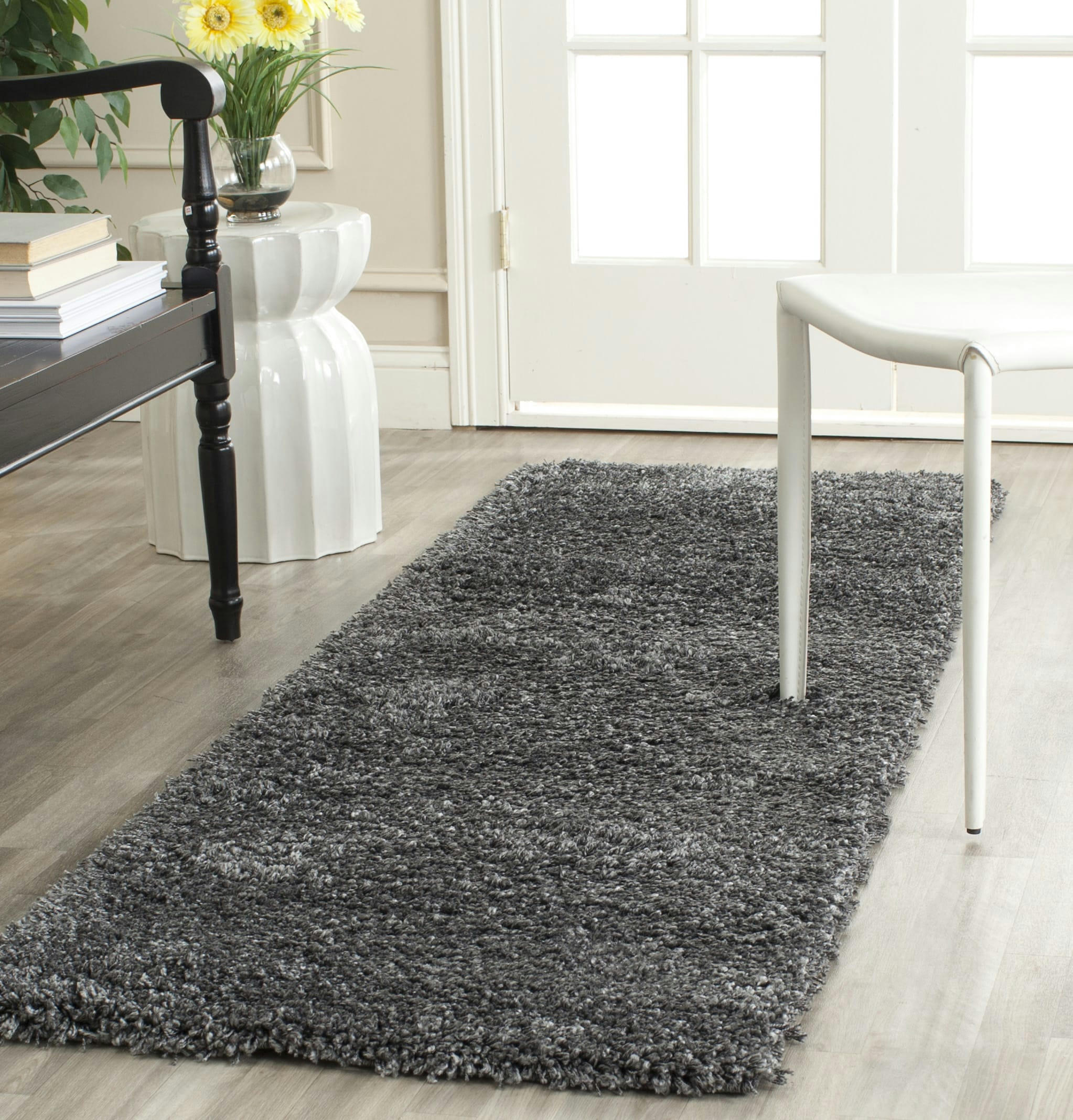 CALIFORNIA SHAG - Tapis de salon interieur en gris fonce, 122 x 122 cm