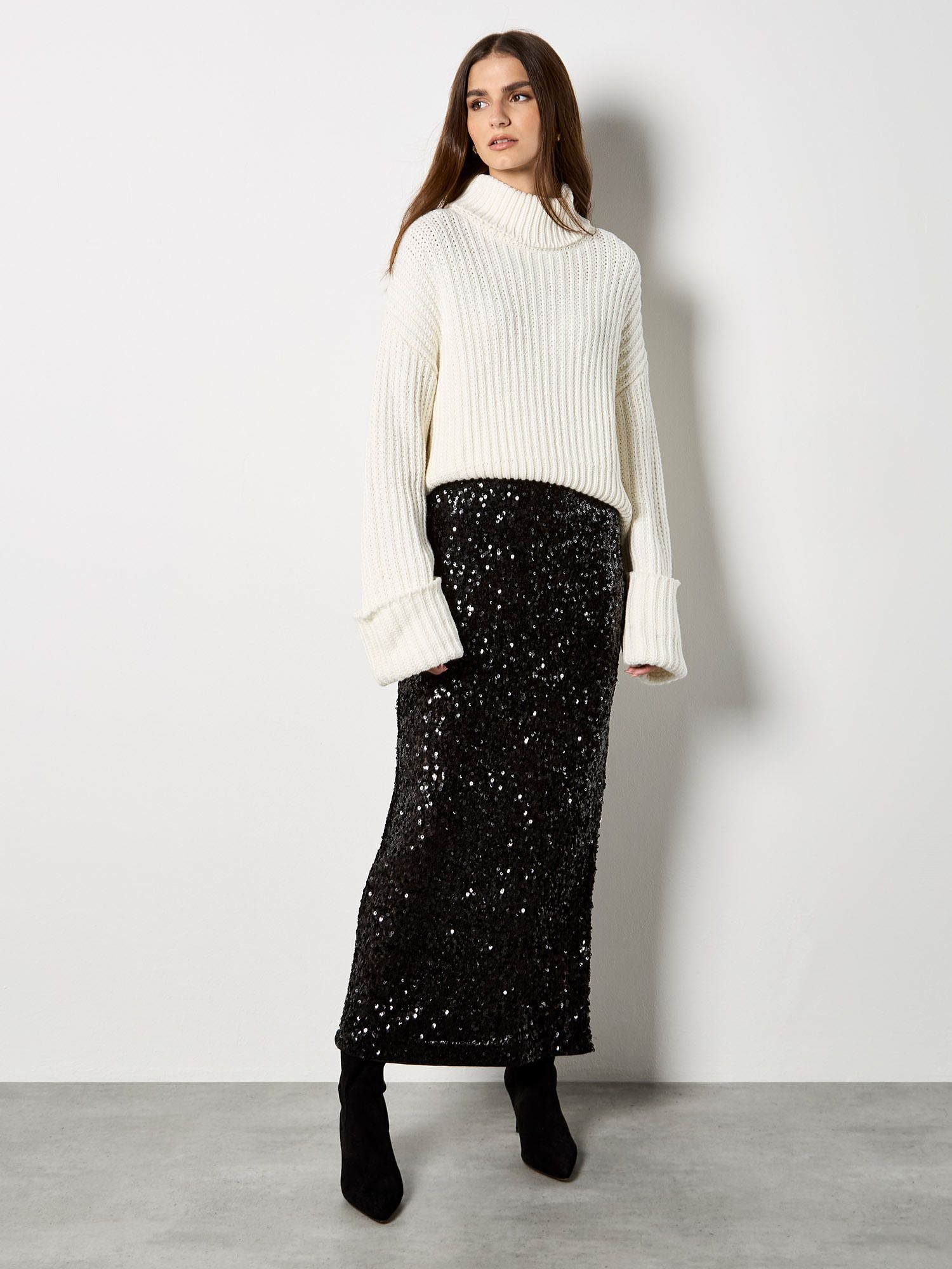 Apricot Sequin Mesh Maxi Skirt