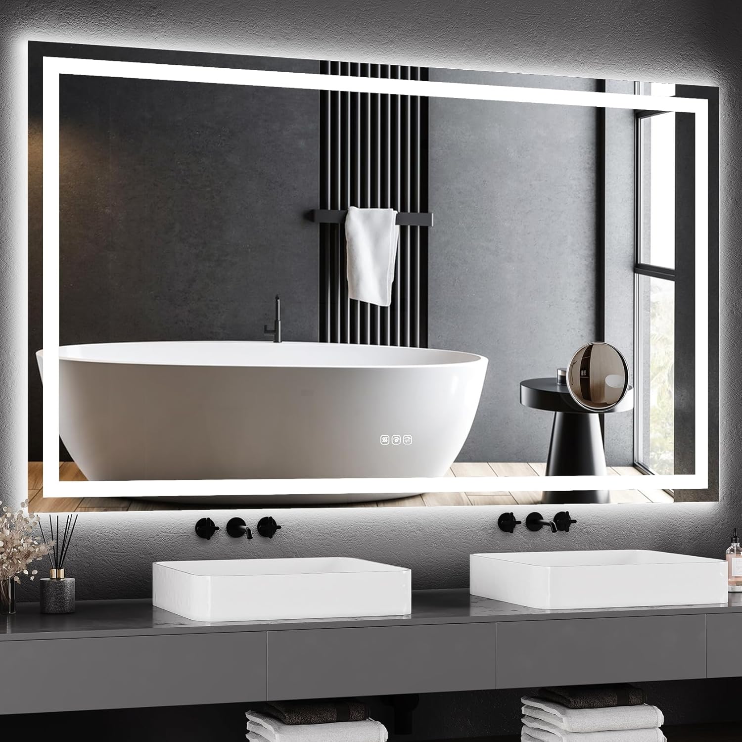GarveeHome 60x36 LED Bathroom Mirror with Lights, Dimmable, Anti-Fog, Backlit + Front Lit, and 3X Magnification Mirror, Smart Bathroom Vanity Mirror for Wall, Memory Function, Shatter-Proof