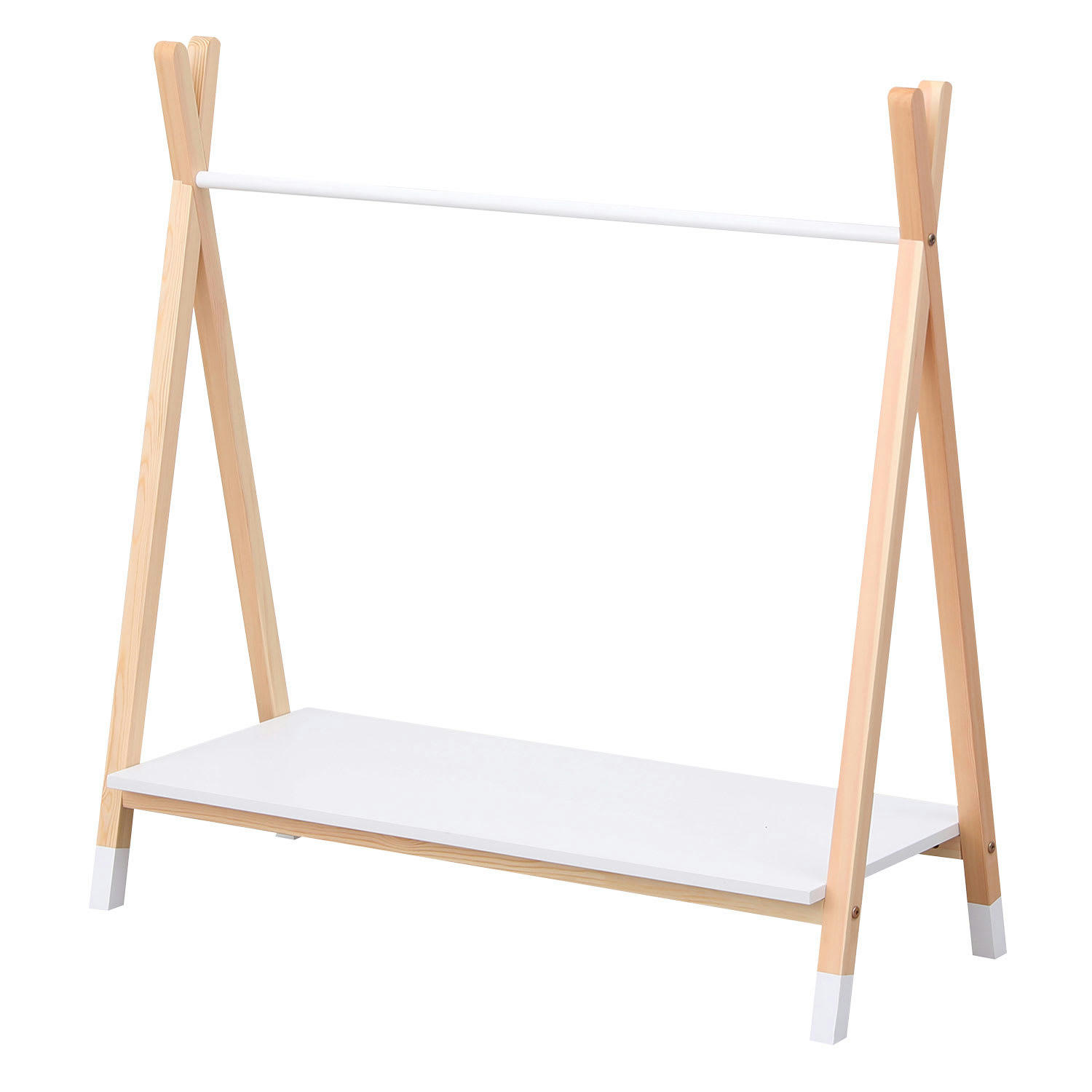 LOU - Penderie pour enfant en bois de pin avec étagère blanche