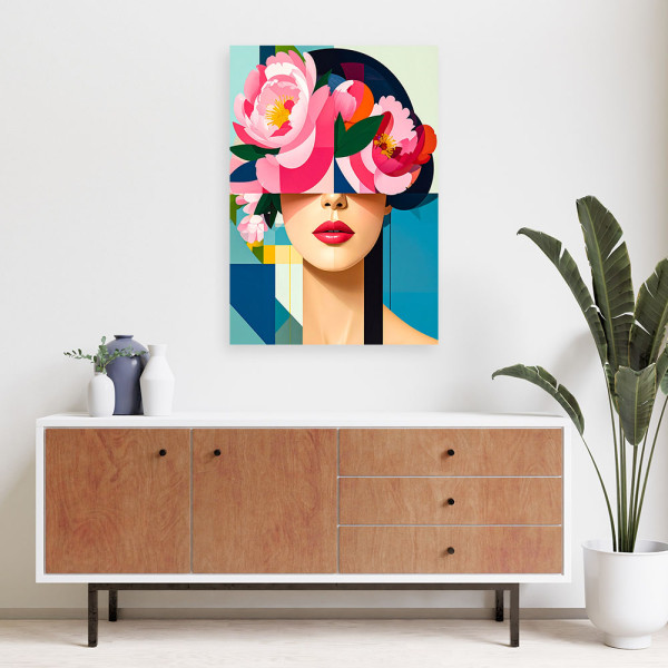 Obraz do salonu sypialni, Kwiaty Kobieta inspirowana bauhausem 20x30