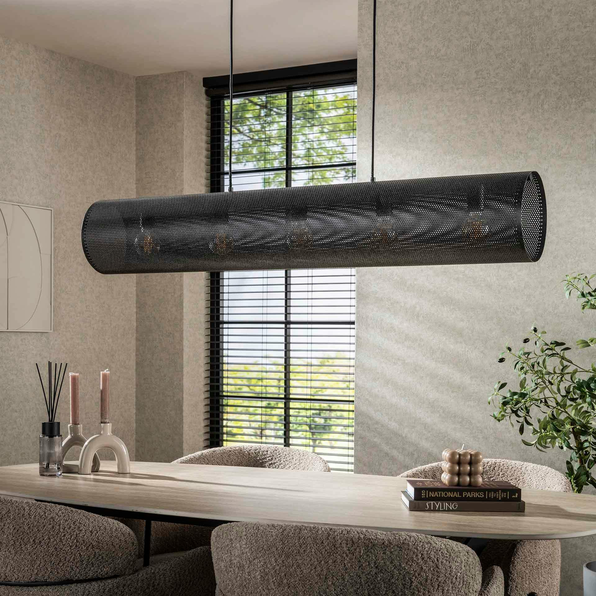 Suspension tube en métal noir perforé 5 lampes RALF