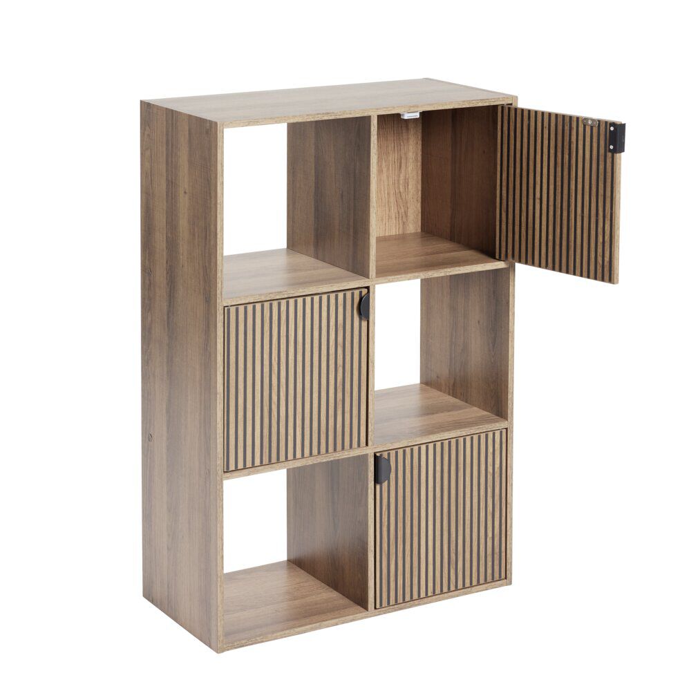 étagère Adam 6 cases 3 portes en bois brun L60xP29,5xH90cm