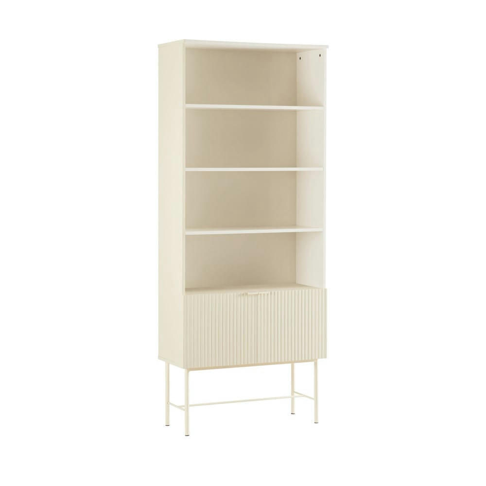 MOLLY - Bibliothèque 4 niches, 2 portes en bois et métal H200cm crème