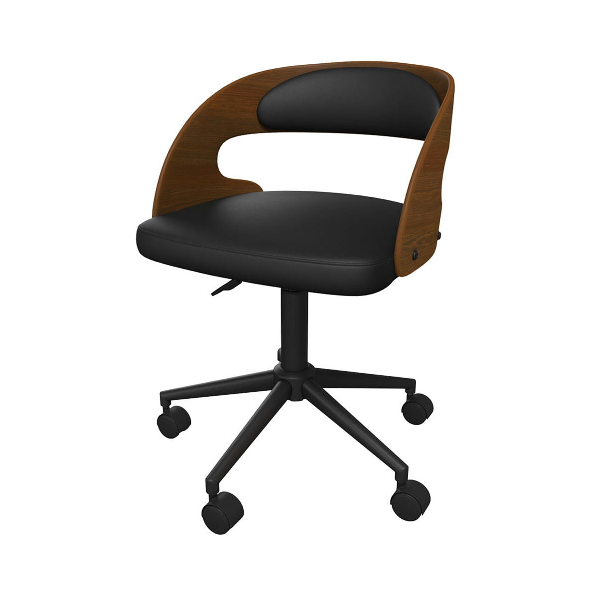 LOUIS - Chaise de bureau pivotante en bois foncé et PU noir