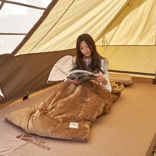 NNEOBA Portable Velvet Camping Sleeping Bag Cord Reel Storage Brown