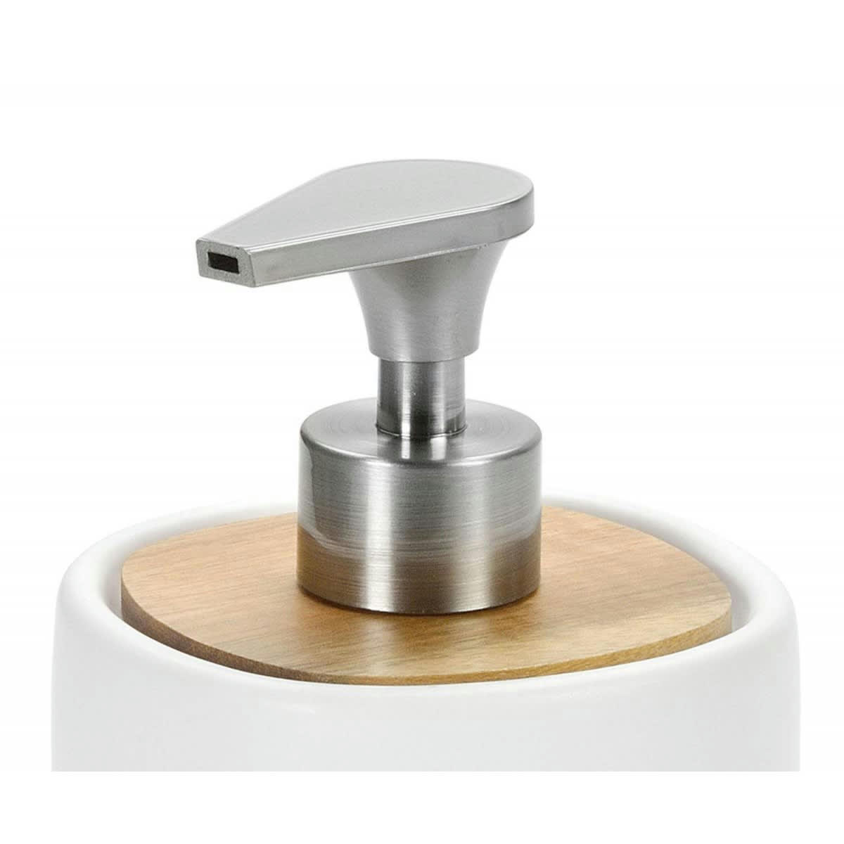 ACACIA - Distributeur de savon en céramique blanche et acacia