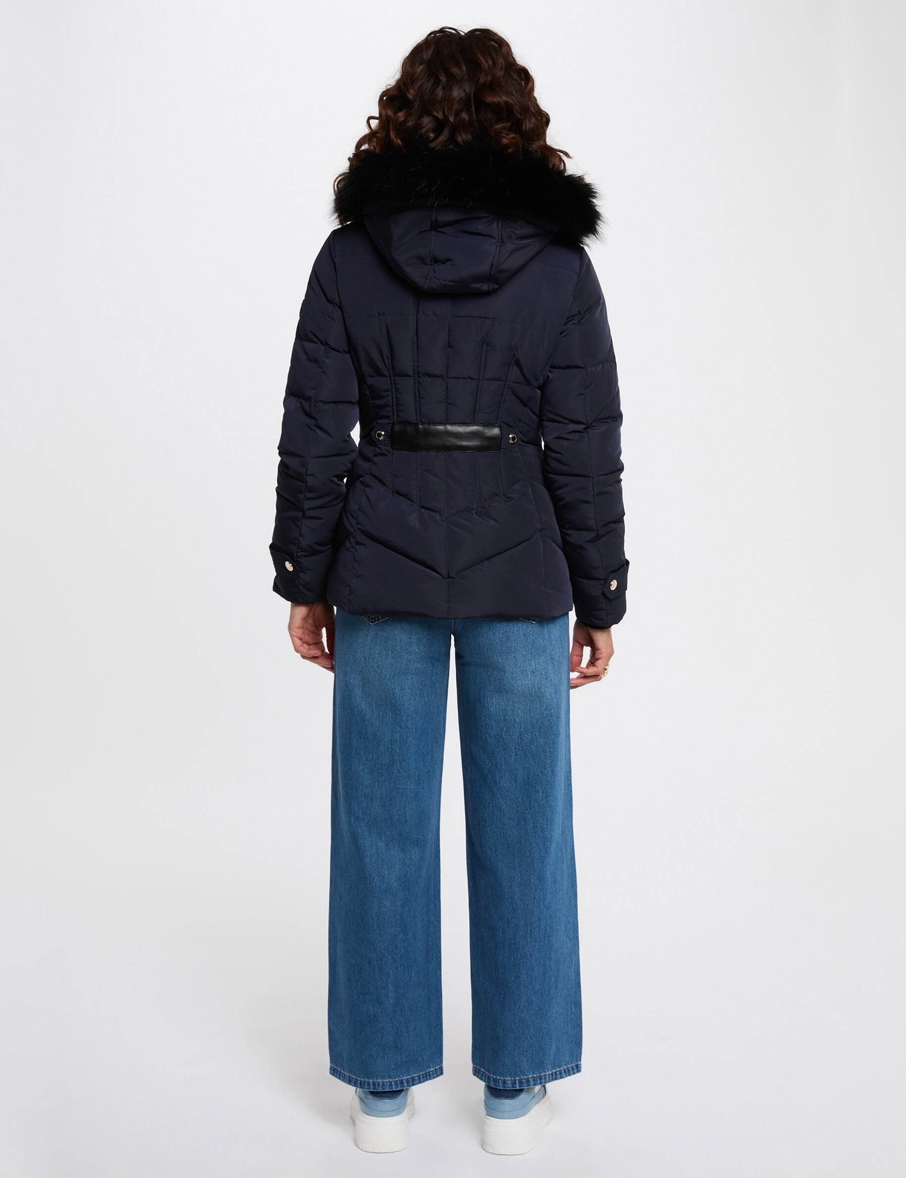 Fitted Short Puffer Jacket Navy Blue Women