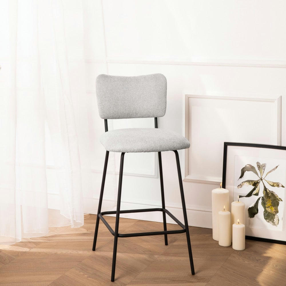 VANDER - Lot de 2 chaises de bar en tissu et métal 65cm gris clair