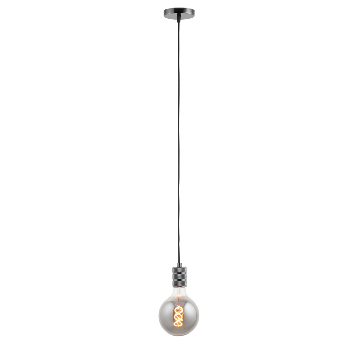 Lighto | Pendel Zwart Titanium | Inclusief Lichtbron Rookglas | Retro | 1.5m Snoer | Met Plafondkap