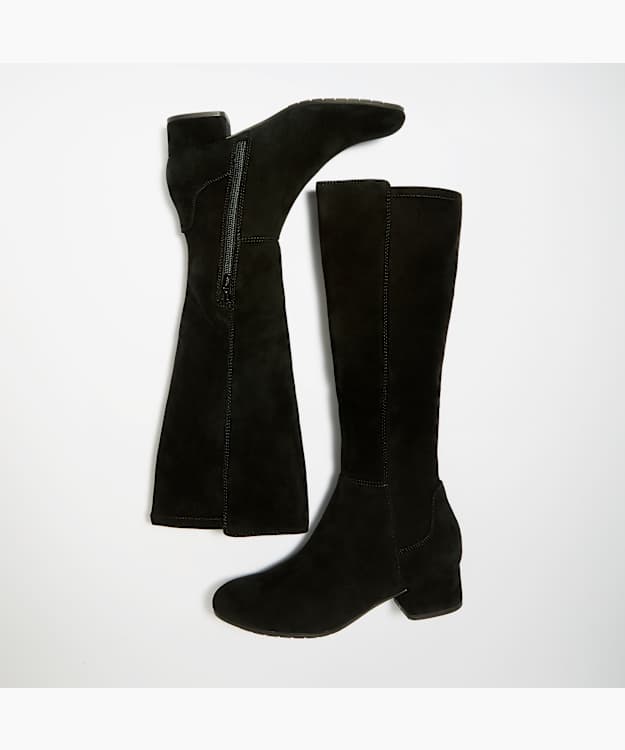 Tayla Black Suede - Wide Fit Stretch Suede Knee-High Boots