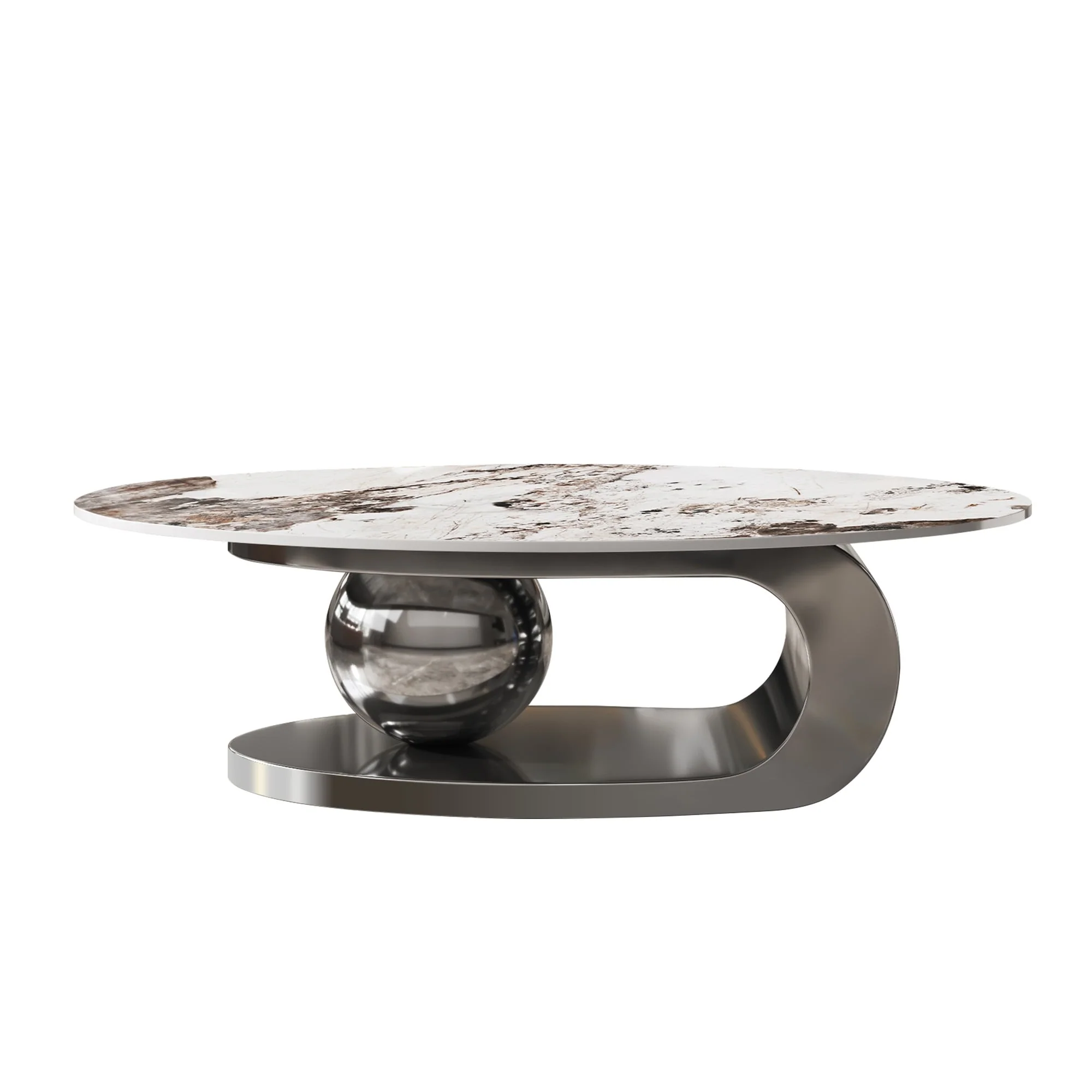 51 Inches Oval Faux Marble Coffee Table for Living Room with Stainless Steel Base