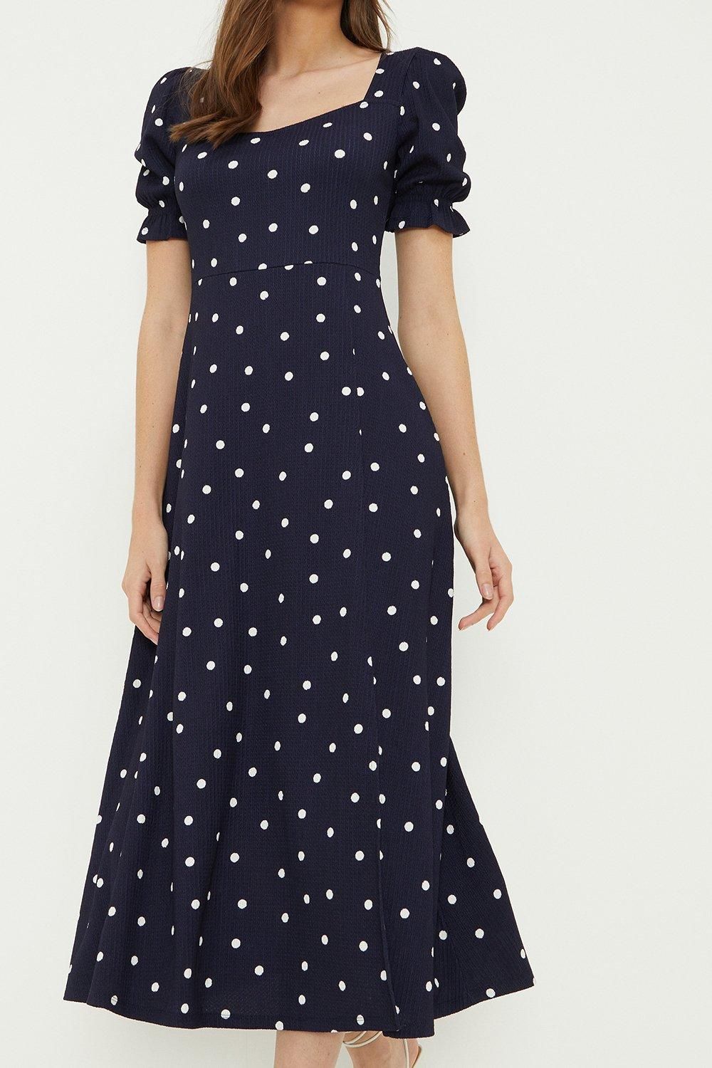 Dorothy Perkins Navy Spot Sweetheart Neckline Midi Dress