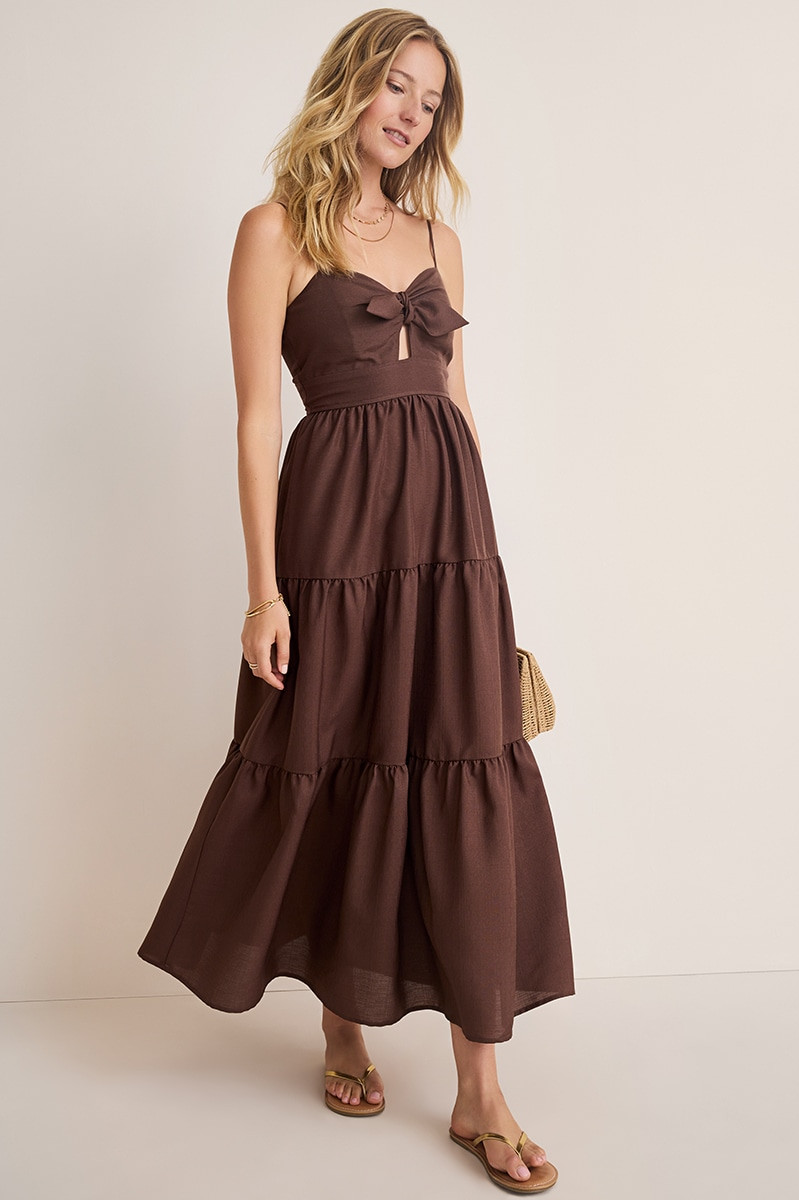 Harriet Tie Front Tiered Midi Dress