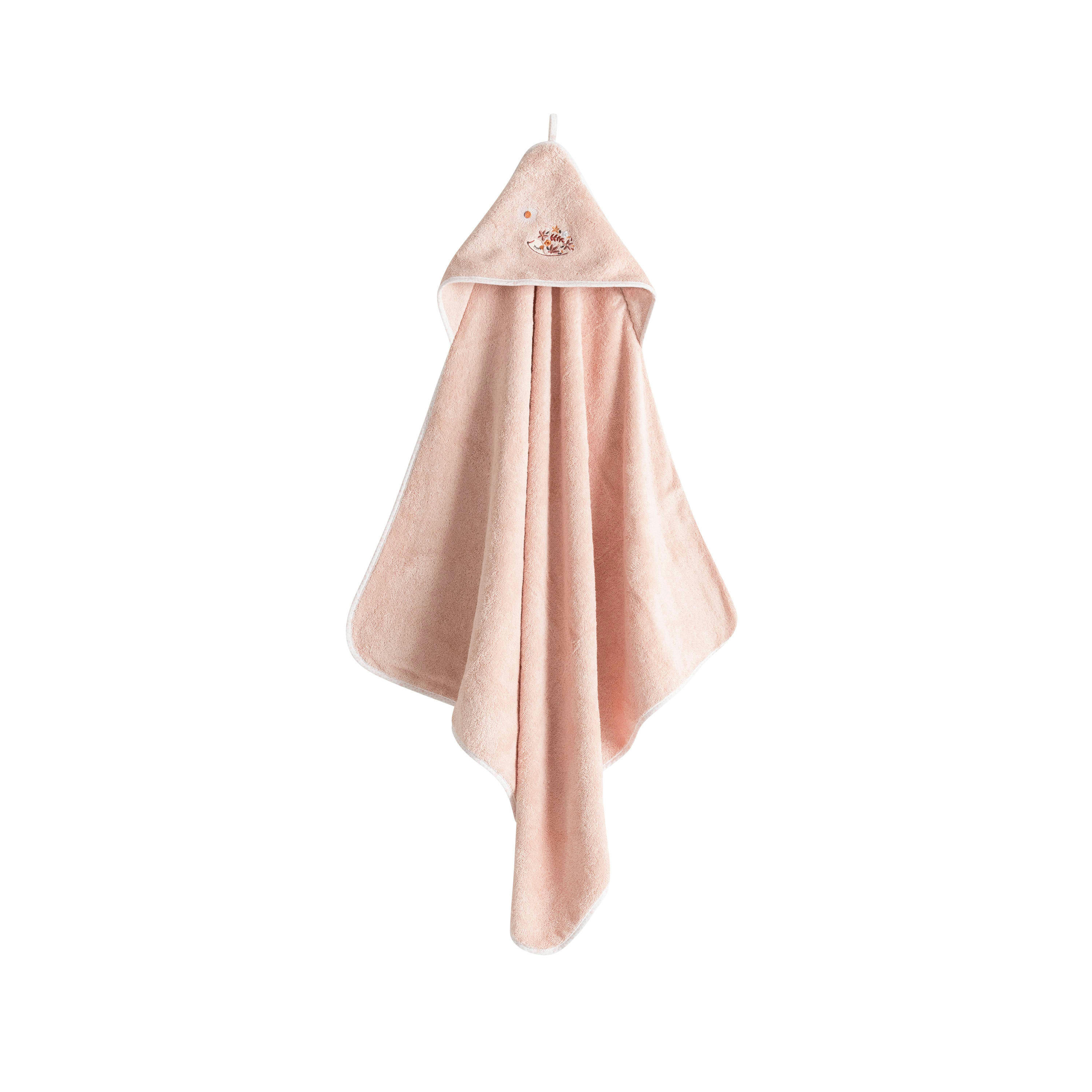 ILLUMINE - Cape de bain Vieux Rose brodé bouclette rose 80 x 80 cm