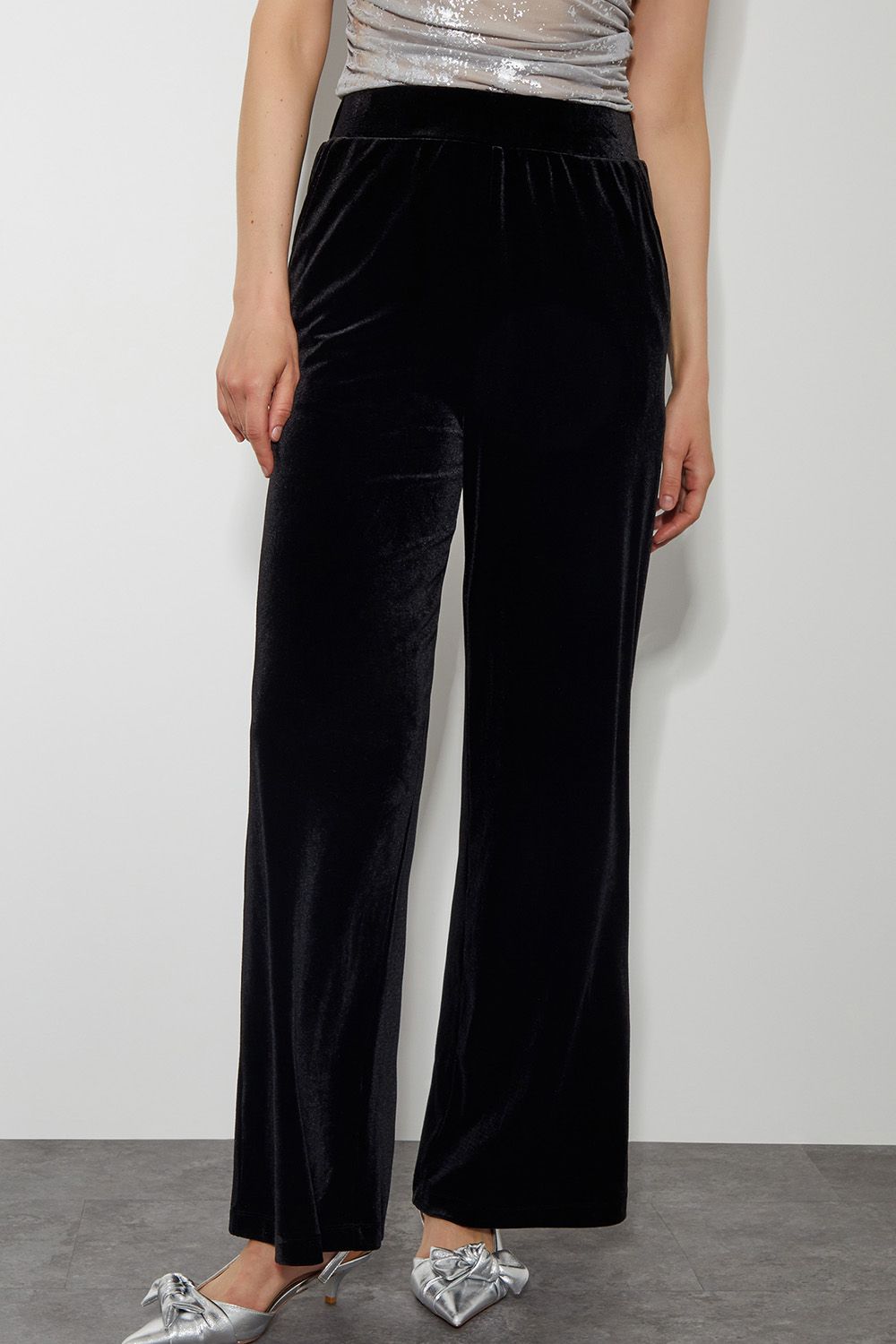 Monsoon Vora Velvet Wide Leg Trousers Black