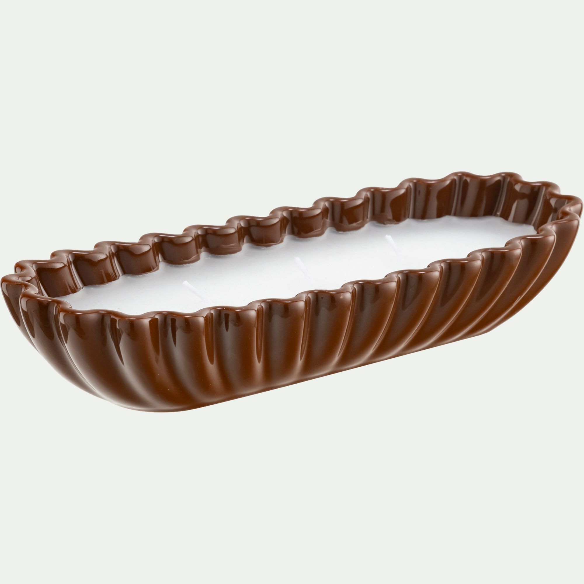 DELYO - Bougie pot en céramique L24,5xH5cm - marron
