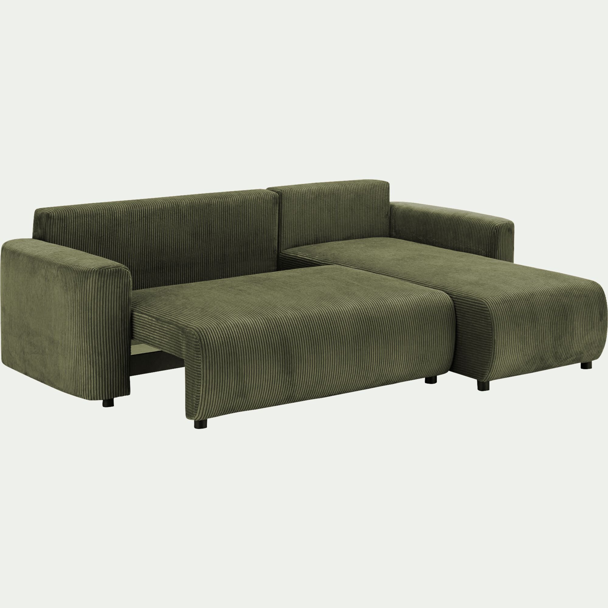 LUDI - Canapé convertible à angle réversible en velours côtelé - vert cèdre