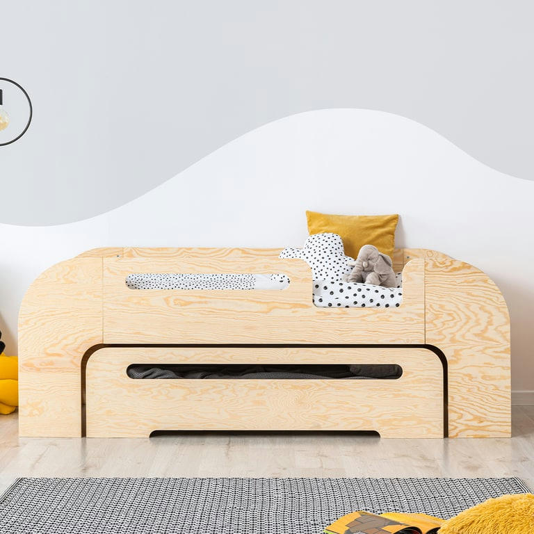 THOMAS - Lit 90x200 entrée droite sommier et tiroir inclus naturel