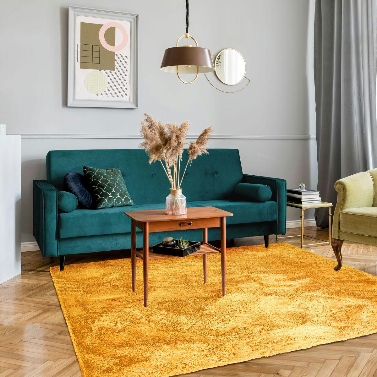 NEO - Tapis lavable à base fine et souple extra doux jaune 160x230