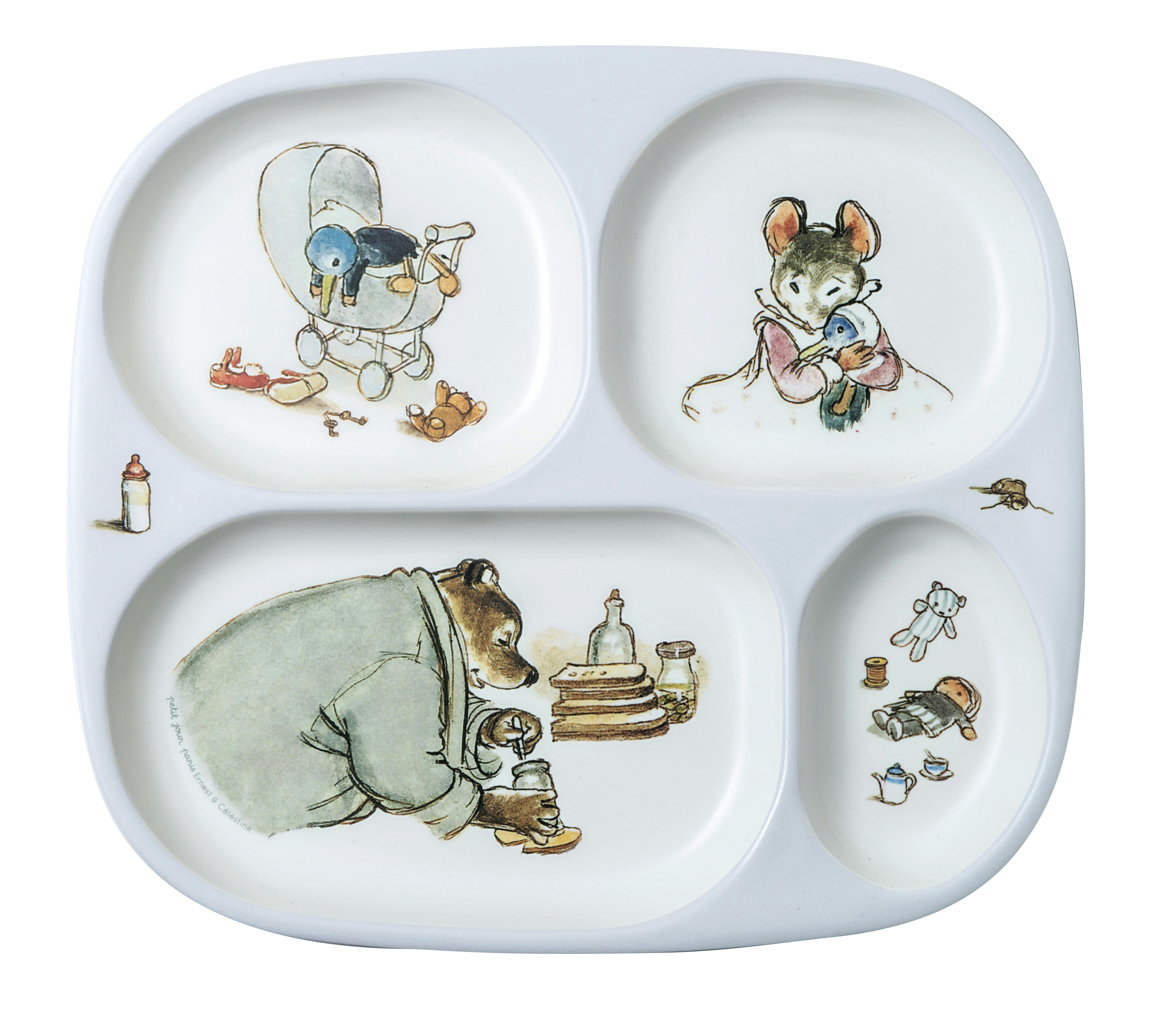 ERNEST & CELESTINE - Plateau à 4 compartiments gris enfant