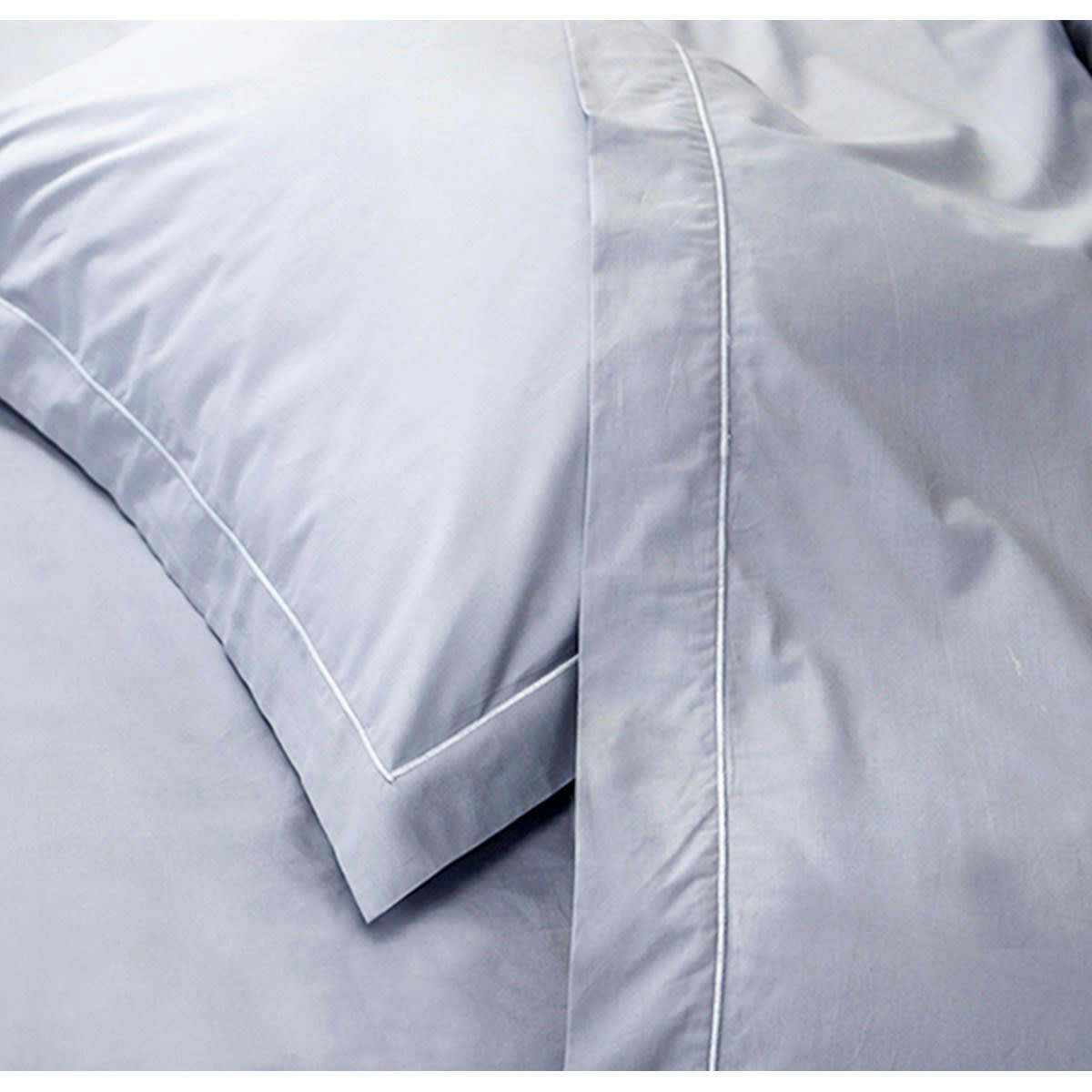 PARURE DRAP ET TAIE DESIREE - Parure drap plat et taies en percale de coton gris clair 180x290 cm