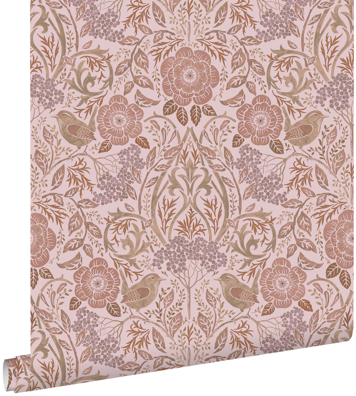 ESTAhome behang bloemen en vogels lila paars en terracotta roze - 53 cm x 10.05 m - 139830