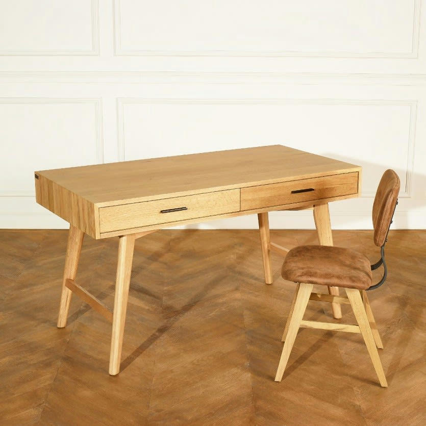 BROOKLYN - Bureau en chêne 2 tiroirs Bois