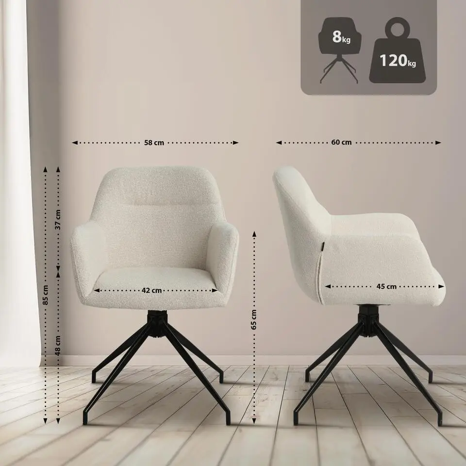 CLP Eetkamerstoel Merlinda zwart Frame - Stof - creme