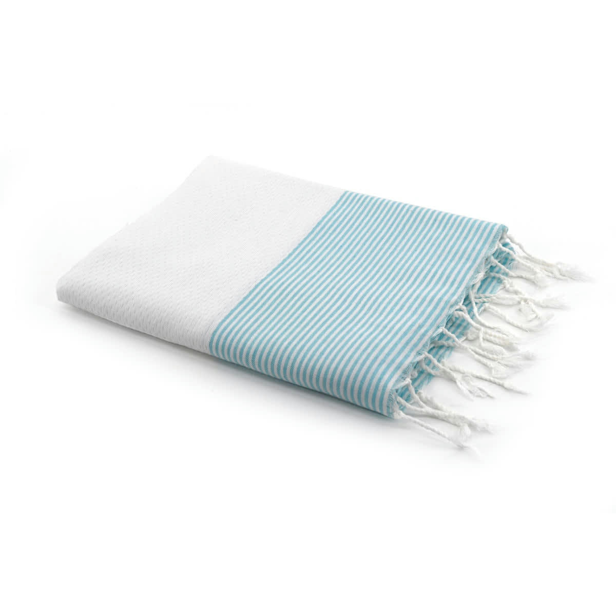 IBIZA - Fouta nid d'abeille coton  100x200 blanc / bleu aqua