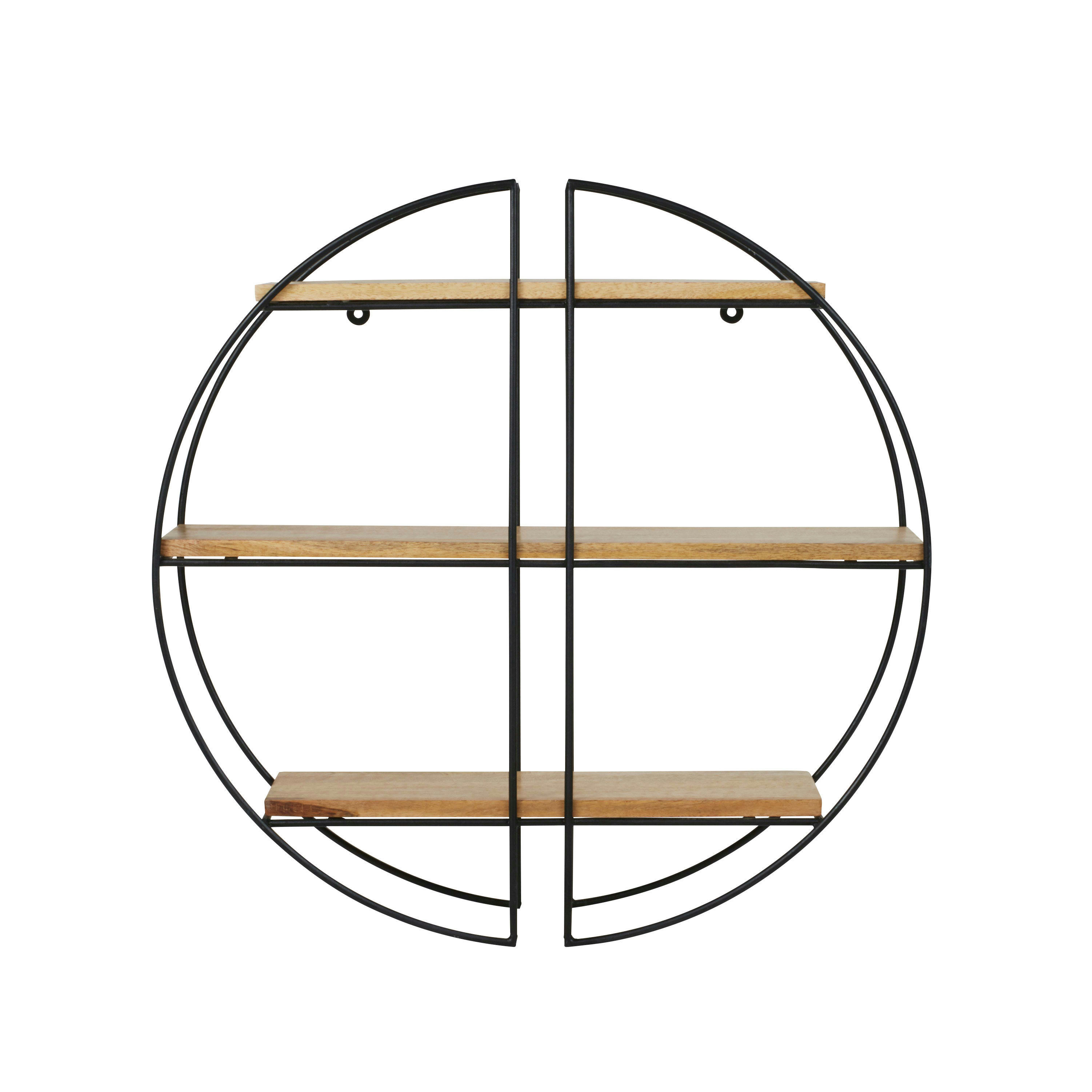 - Etagère ronde en métal noir et bois de manguier