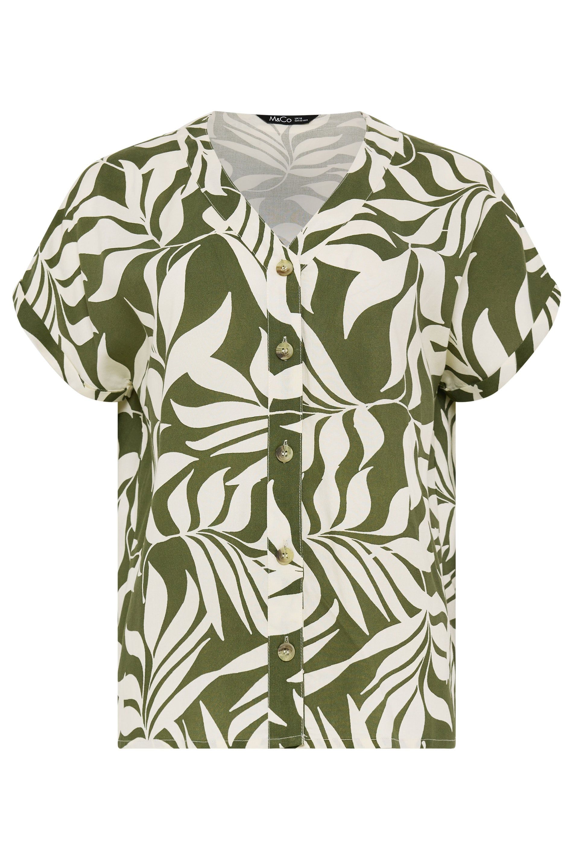 M&Co Leaf Print Short Sleeve Blouse