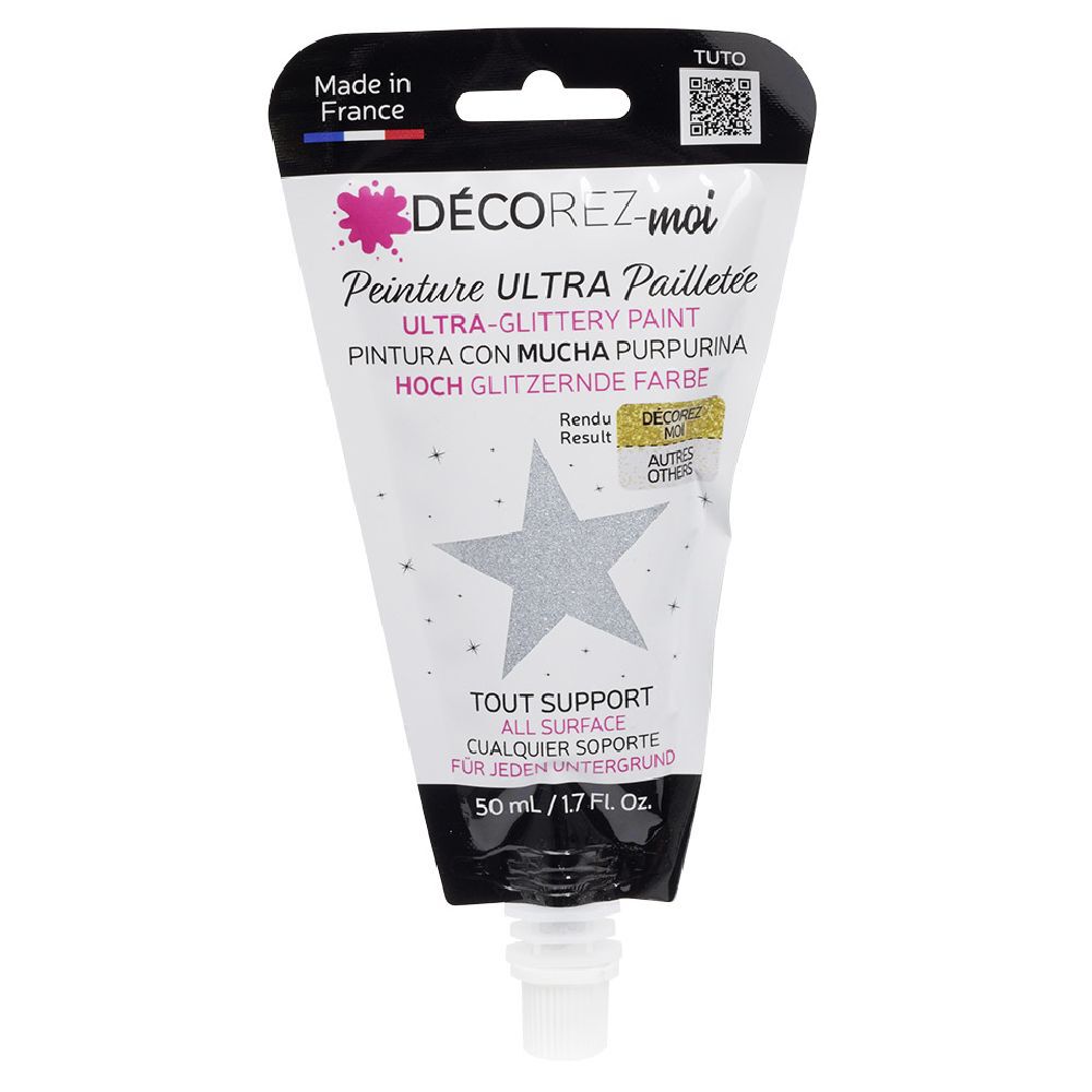 Peinture paillette gris argenté 80ml