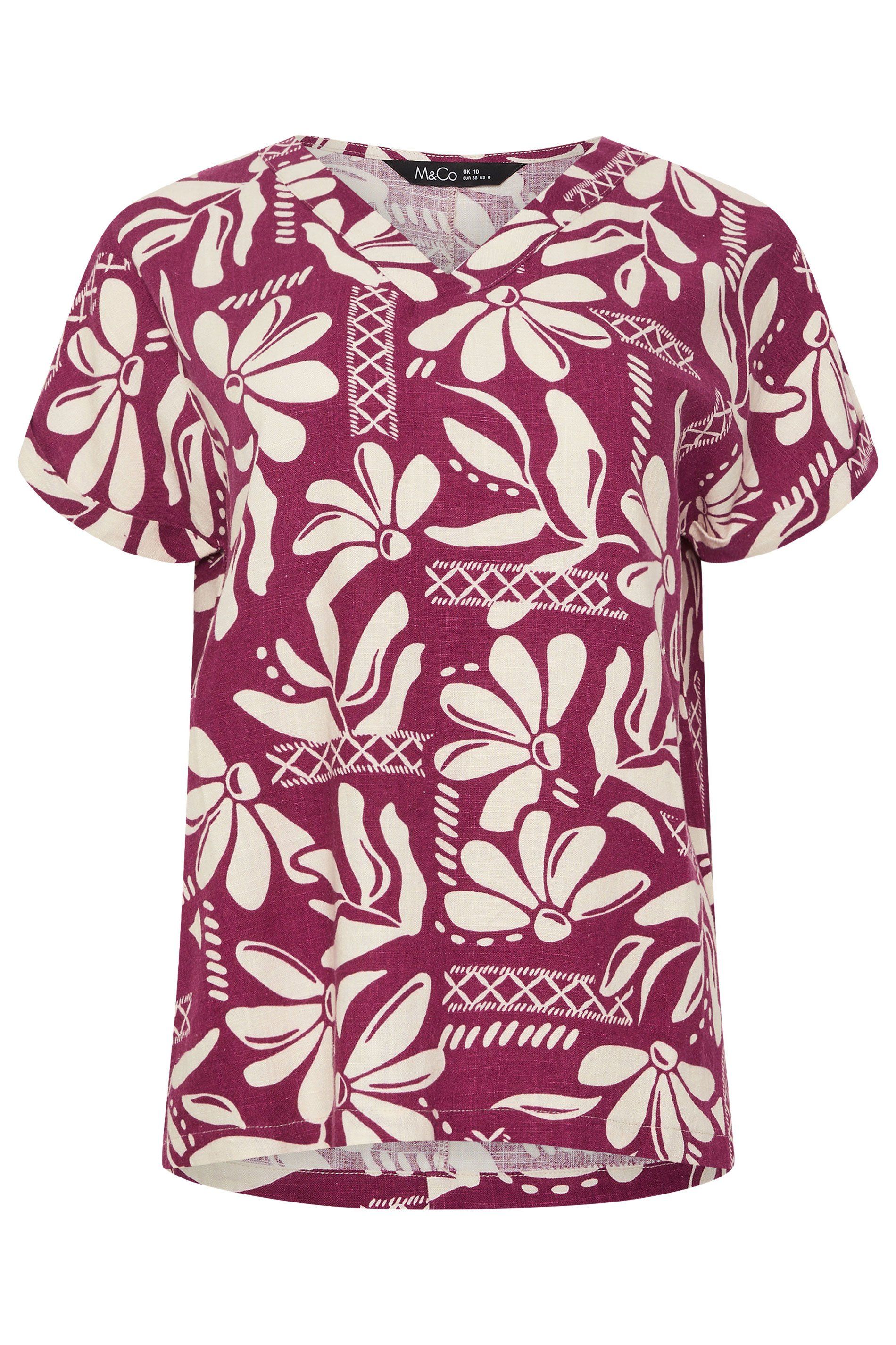 M&Co Floral Print Linen Top