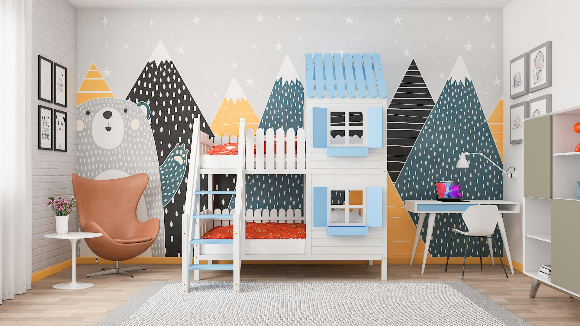 - Lit superposé en pin massif&HDF 190x90 bleu