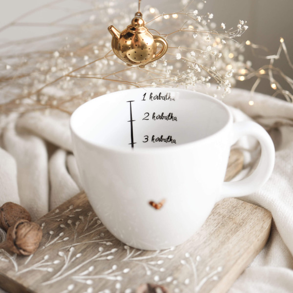 Biały kubek porcelanowy 1 litra - miarka na herbatkę dla miłośników naparów