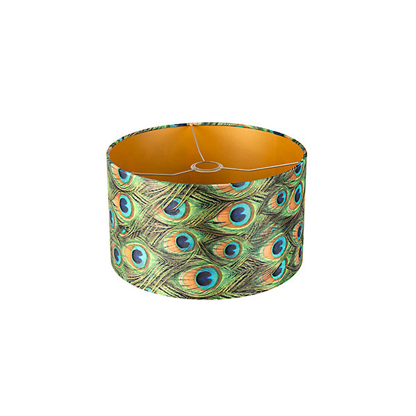 Abat-jour en velours motif paon 35/35/20 avec intérieur doré