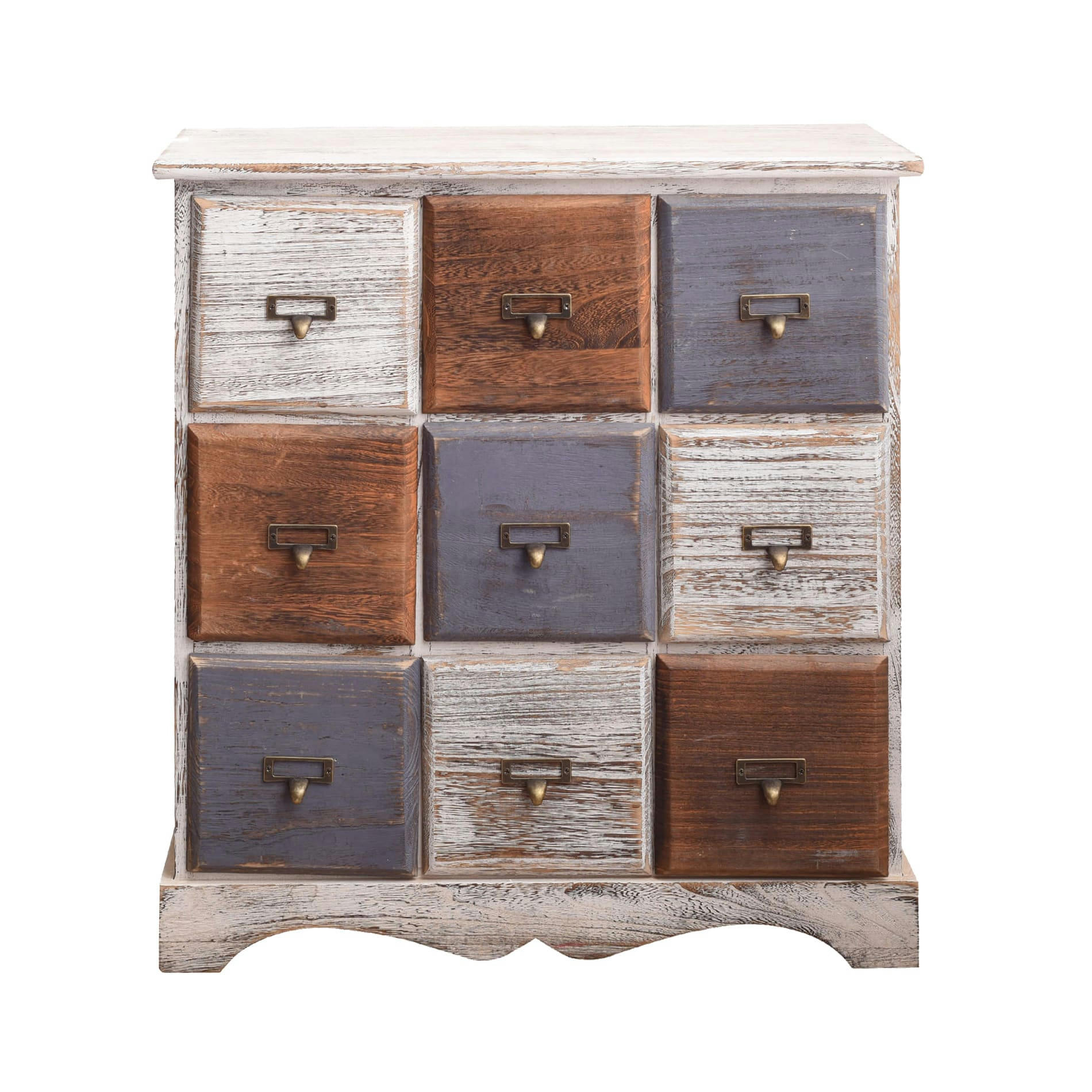 - Commode effet vieilli  avec 9 tiroirs en bois blanc brun et gris