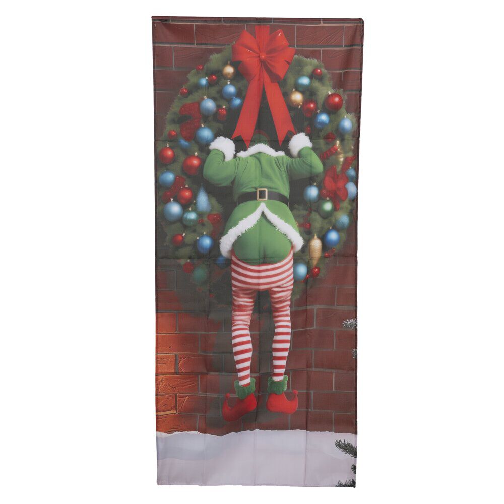 Rideau de porte lumineux 38LED décor lutin de No&euml;l 90xH200cm