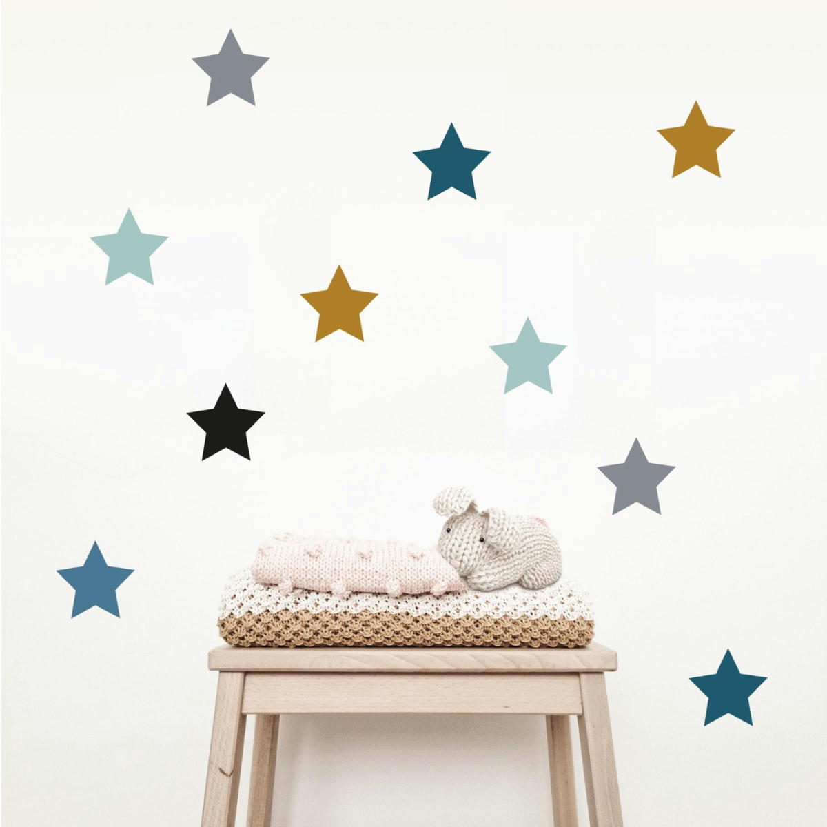 STARS1 - Stickers muraux en vinyle étoiles bleu et moutarde