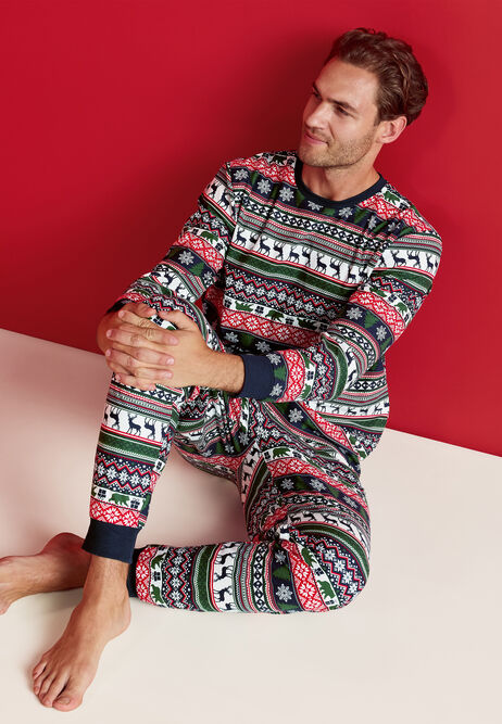 Mens Navy Fairisle Family Pyjama Set