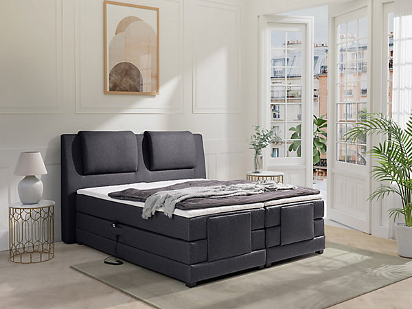 Ensemble complet boxspring tête de lit   sommiers relaxation électrique   matelas   surmatelas - 2 x 90 x 200 cm - Tissu -