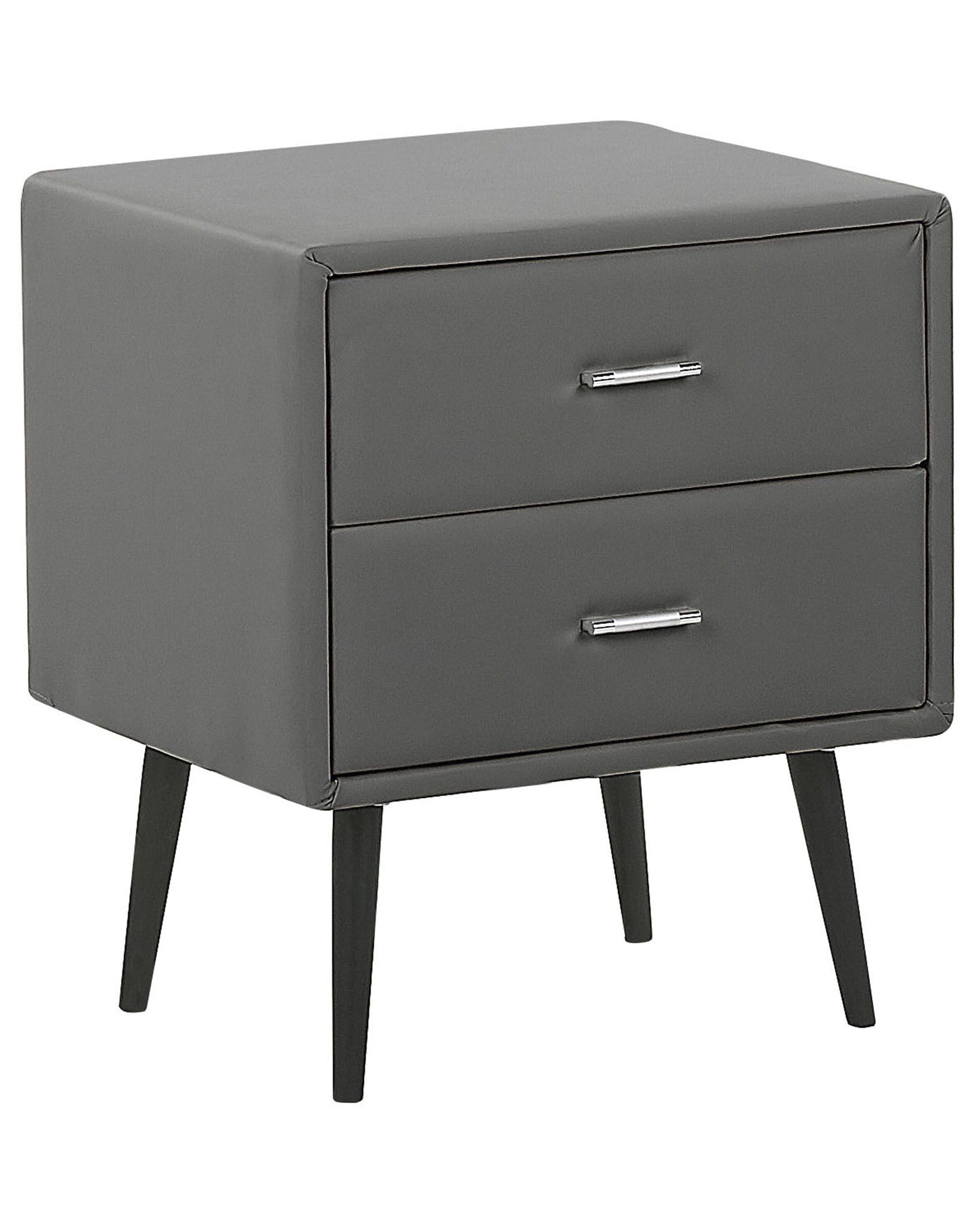 2 Drawer Bedside Table ESSONNE Faux Leather Grey