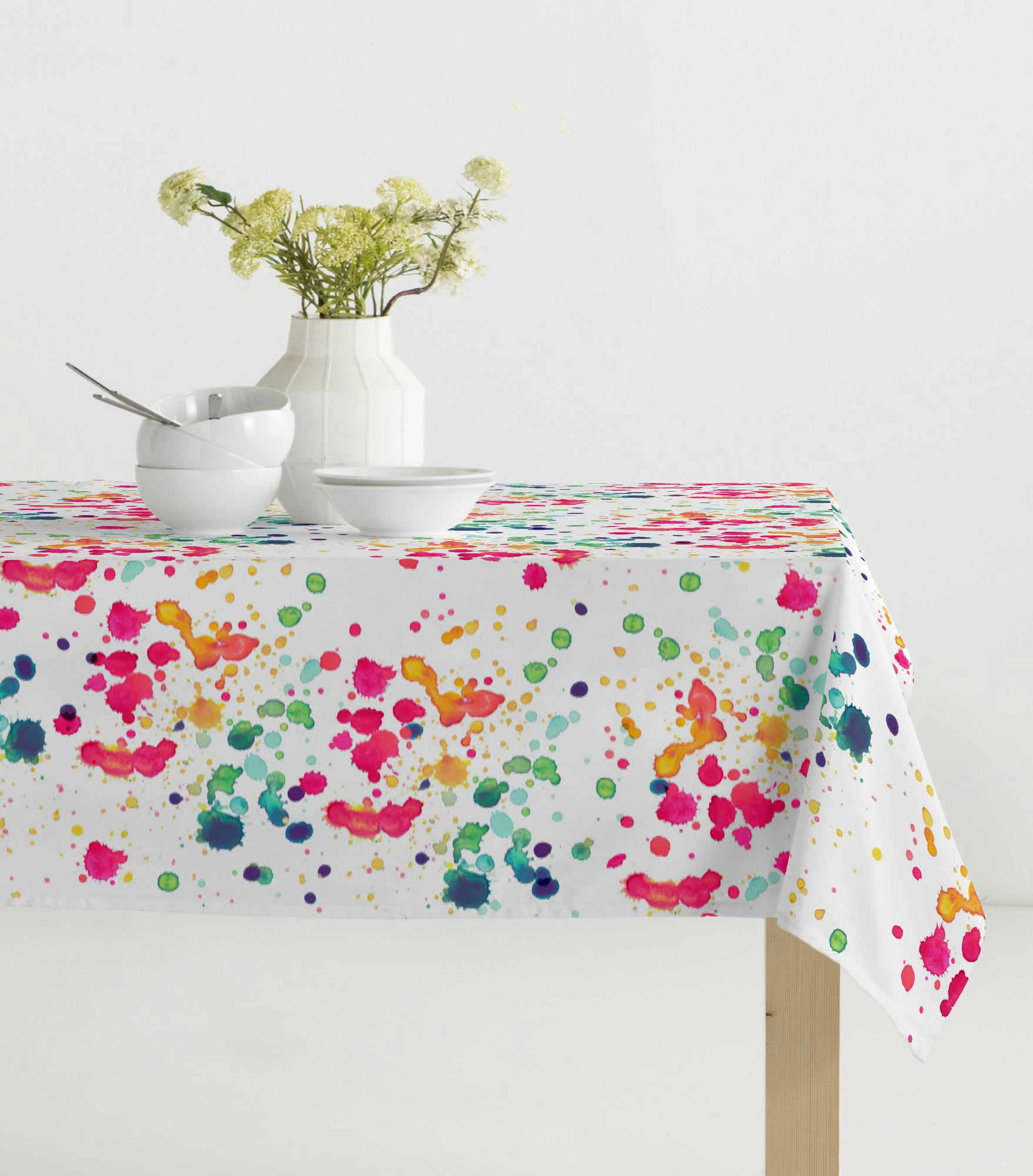 RAINBOW - Nappe imprimée blanc avec traitement anti-taches en coton 140x300 cm