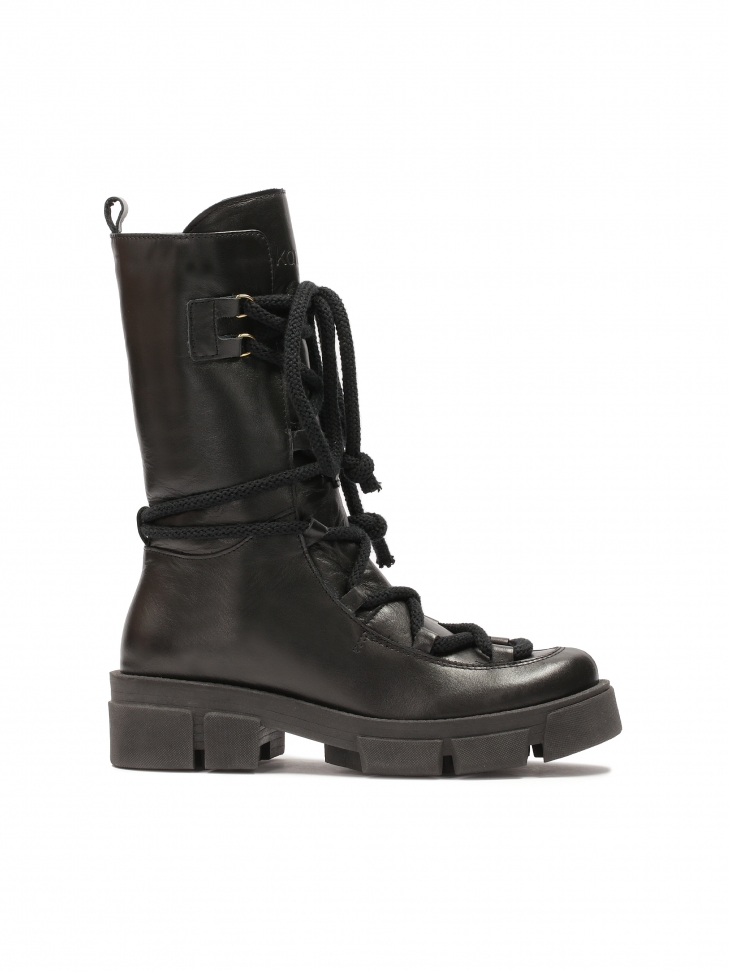 High laced leather boots